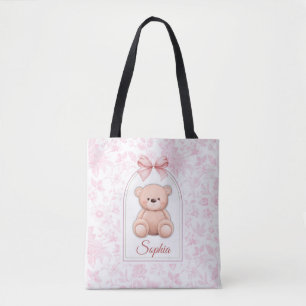 Sophia Custom Pink Teddy Bear Nursery Design Tote Bag