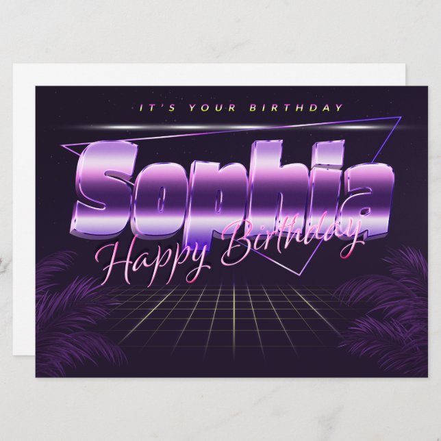 Sophia first name lilac retro card birthday (Front/Back)