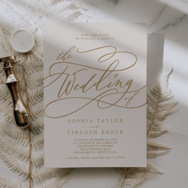 SOPHIA Gold Cream Elegant Fancy Script Wedding Invitation (SOPHIA Gold Cream Elegant Fancy Script Wedding Invitation)