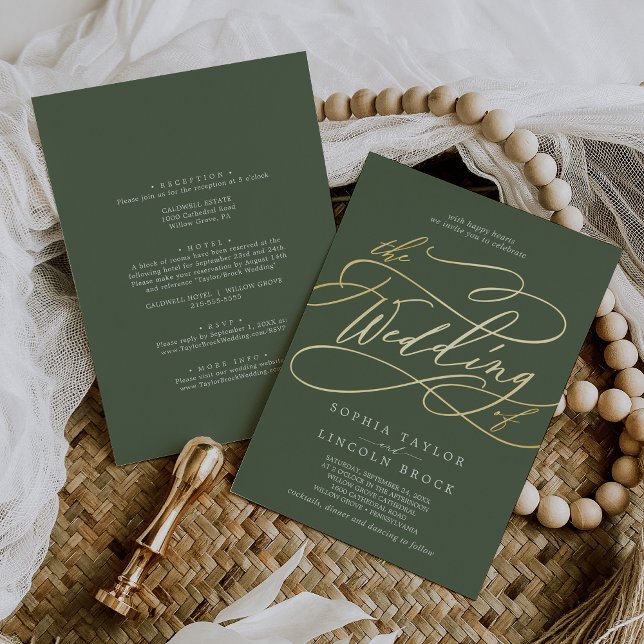 SOPHIA Gold Foil Woodland Olive Green Wedding (SOPHIA Gold Foil Woodland Olive Green Wedding Foil Invitation)
