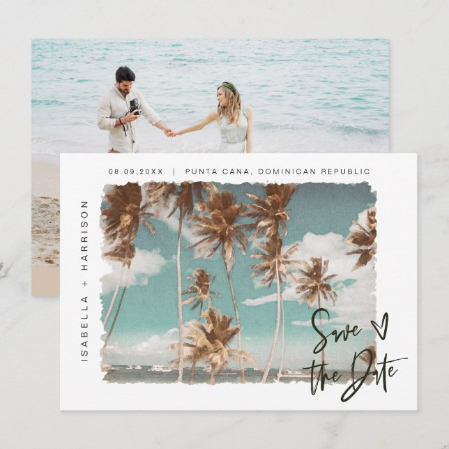 SOPHIA | Island Beach Tropical Palm Save the Date Invitation (Front/Back)