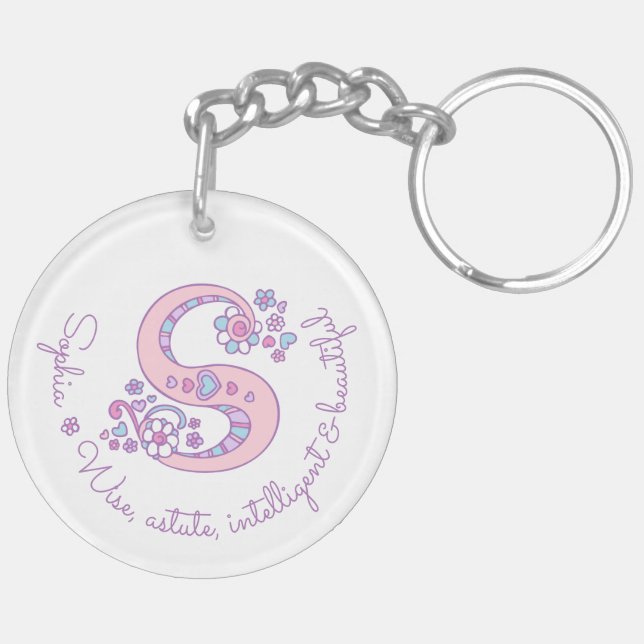 Sophia monogram letter S name and meaning keyring (Back Left)
