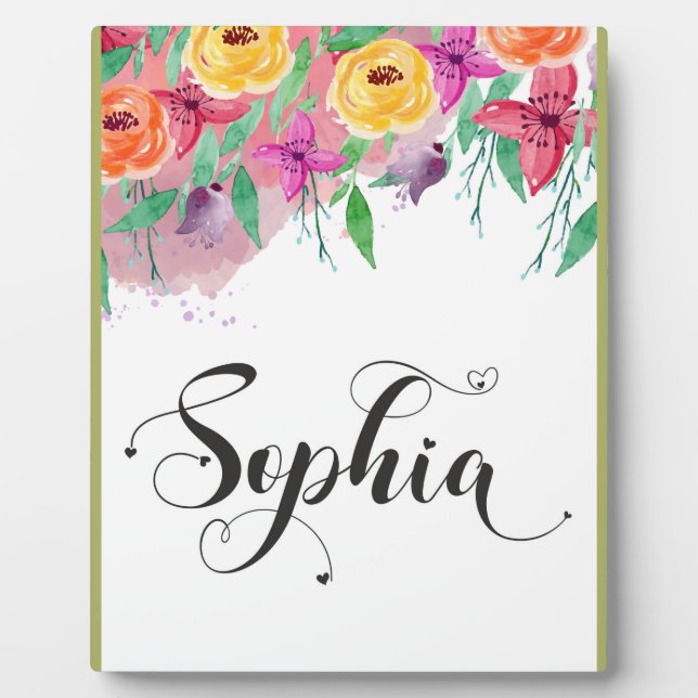 Sophia name sign Sophia floral Calligraphy Baby Plaque (Front)