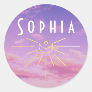 Sophia Name Stickers Round Sunshine Boho Hippie