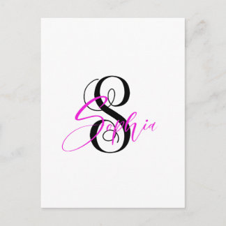 Sophia Personalised names Black pink gifts Postcard