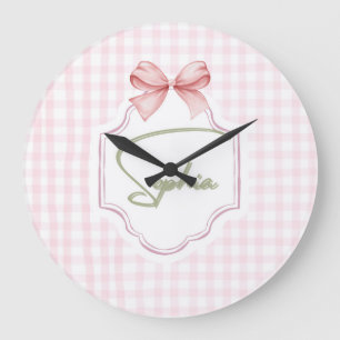 Sophia Personalized Pink Bow & Gingham Print  Large Clock