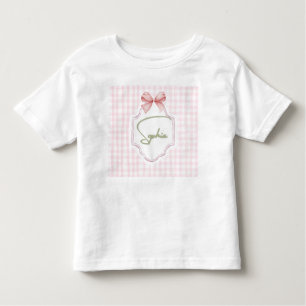 Sophia Personalized Pink Bow & Gingham Print Toddler T-Shirt