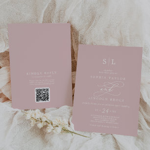 SOPHIA QR Code Chic Blush Pink All In One Wedding Invitation