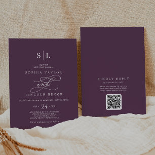 SOPHIA QR Code Dark Plum Moody All In One Wedding Invitation