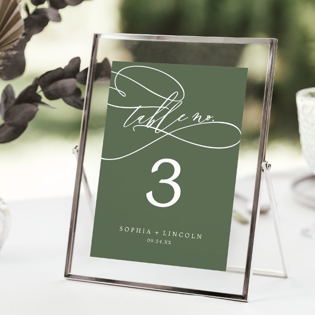 SOPHIA Rustic Olive Green 5x7 Wedding Table Number (SOPHIA Rustic Olive Green 5x7 Wedding Table Number)