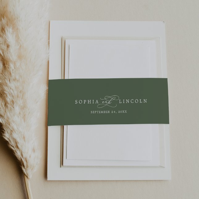SOPHIA Rustic Woodland Olive Green Wedding Invitation Belly Band (SOPHIA Rustic Woodland Olive Green Wedding Invitation Belly Band)