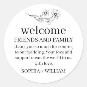 Sophia Simple Black White Wedding Welcome Bag Classic Round Sticker