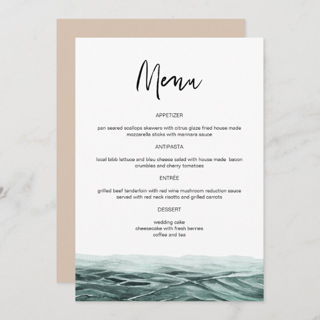 SOPHIA Tropical Beach Palm Tree Wedding Dinner Men Menu (Front/Back)