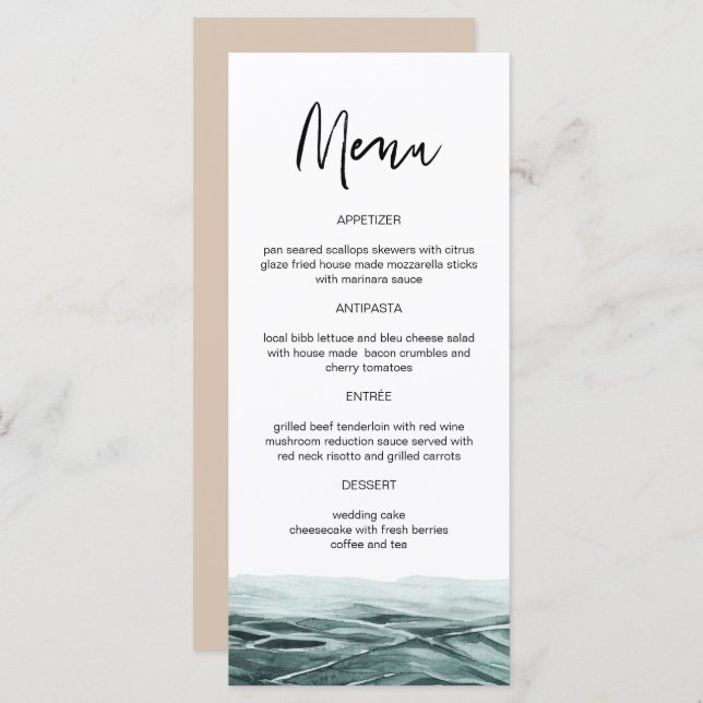 SOPHIA | Tropical Ocean Watercolor Menu Cards (Front/Back)