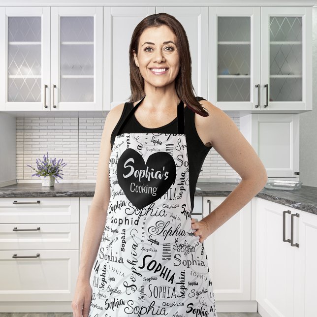 Sophia Typography Black White Apron (Creator Uploaded)