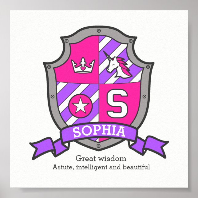Sophia unicorn girls name meaning knight crest poster (Front)