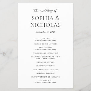 Sophia White Modern Wedding Program Flyer