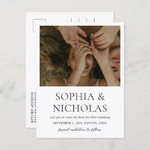 Sophia White Modern Wedding Save the Date Announcement Postcard