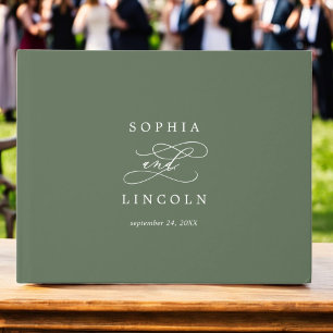 SOPHIA Woodland Olive Green Monogram Wedding Guest Book
