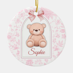 Sophie Custom Pink Teddy Bear Nursery Design Ceramic Ornament