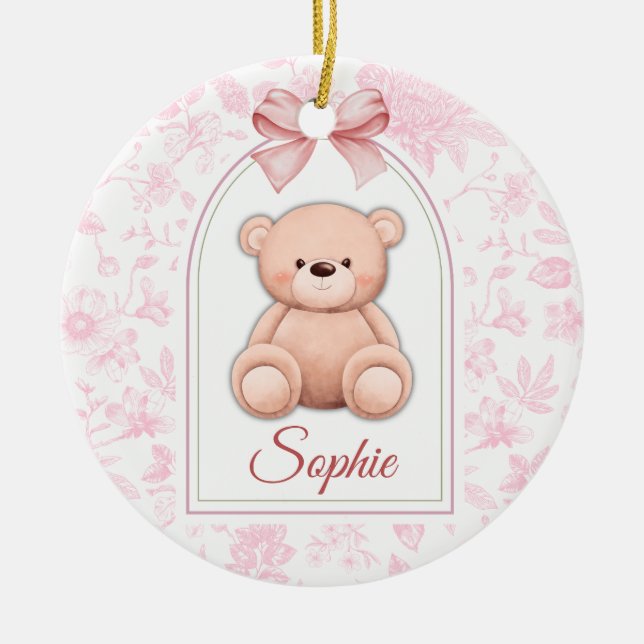 Sophie | Custom Pink Teddy Bear Nursery Design  Ceramic Ornament (Front)