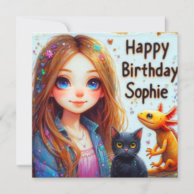 SOPHIE ~ Happy Birthday ~ AXOLOTL AND CAT ~ (Front)