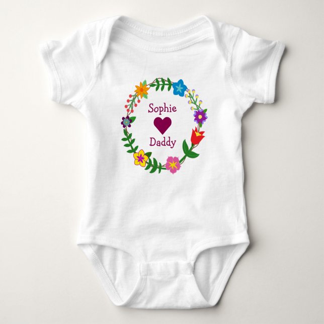 Sophie Hearts Daddy Elegant Flowers Personalise Baby Bodysuit (Front)