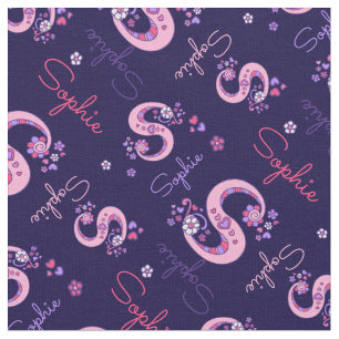 Sophie letter S monogram heart flowers fabric