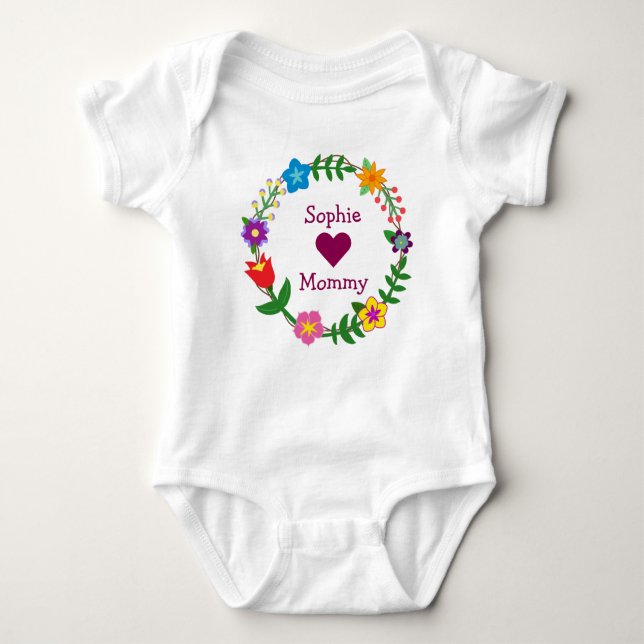 Sophie Loves Mummy Elegant Flowers Personalise Baby Bodysuit (Front)