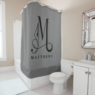 Sophisicated Grey with Elegant Monogram M Custom Shower Curtain