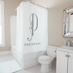 Sophisicated Grey with Elegant Monogram P Custom Shower Curtain