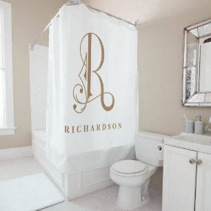 Sophisicated Grey with Elegant Monogram R Custom Shower Curtain