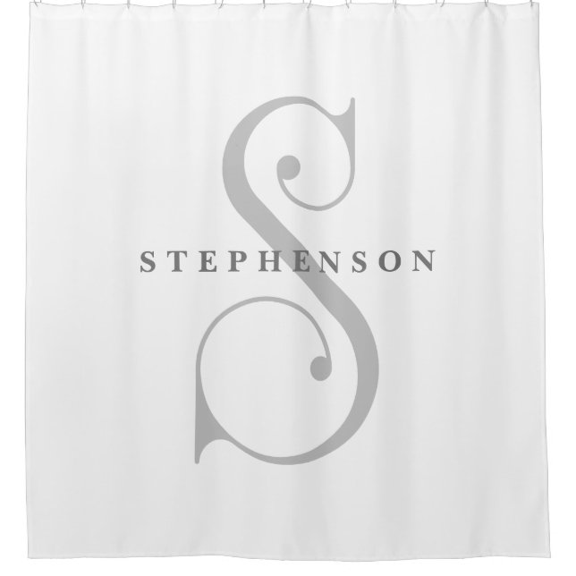 Sophisicated Grey with Elegant Monogram S Custom Shower Curtain (Front)