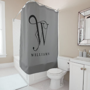 Sophisicated Grey with Elegant Monogram W Custom Shower Curtain