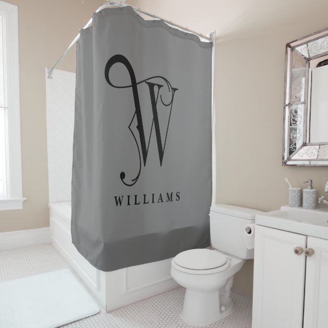 Sophisicated Grey with Elegant Monogram W Custom Shower Curtain (In Situ)