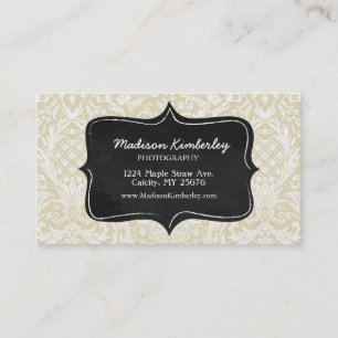Sophistiacted Cream Damask Pattern Chalkboard Business Card