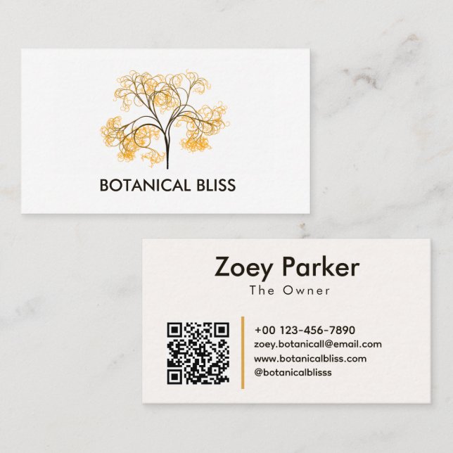 Sophisticate Floral Nature Yellow Tree Minimalist  Business Card (Front/Back)
