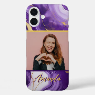 Sophisticate Purple & Gold Marble Photo iPhone 16 Plus Case