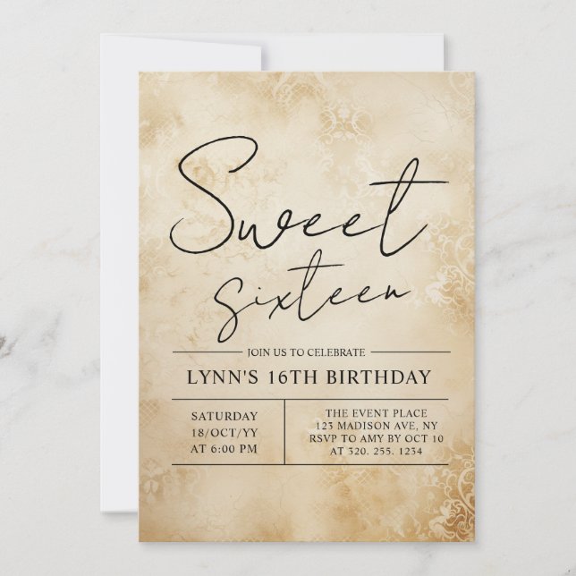 Sophisticated 16th birthday party invitation (Front)