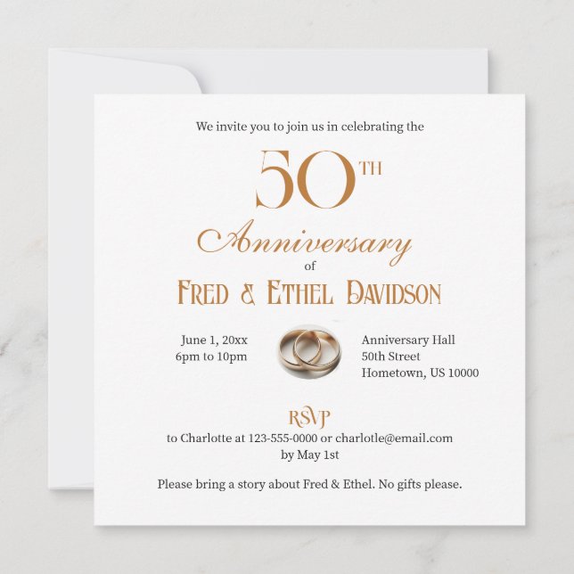 SOPHISTICATED 50TH WEDDING ANNIVERSARY CAKE  INVITATION (Back)