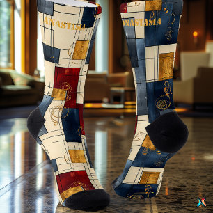 Sophisticated Abstract Socks: Retro Geometric Desi Socks