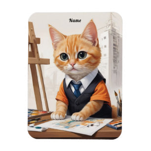 Sophisticated Architect Cat Ginger Kitten Art Magnet