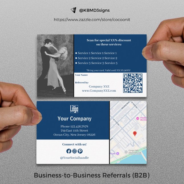 Sophisticated B2B Services QR Code Blue White Referral Card (Sophisticated B2B Services QR Code Blue White Referral Card, Business to Business Collaboration)