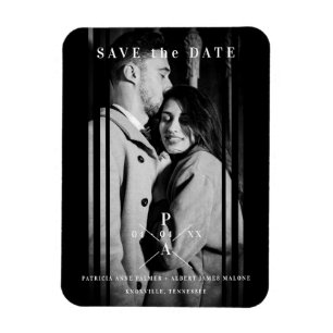 Sophisticated B&W Photo Engaged Couple Wedding Magnet