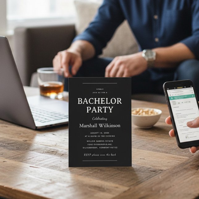 Sophisticated Bachelor Party Invite QR Code RSVP (Creator Uploaded)