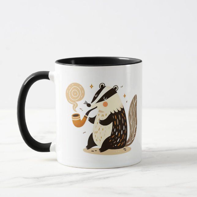Sophisticated Badger Smoking a Pipe Mug (Left)