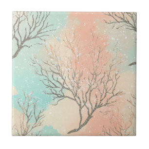 Sophisticated Beach Palette with Coral & Wave Ceramic Tile
