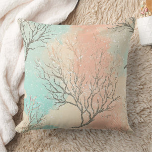 Sophisticated Beach Palette with Coral & Wave Cushion