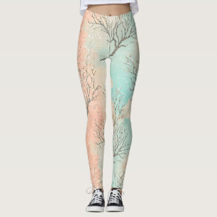 Sophisticated Beach Palette with Coral & Wave Leggings