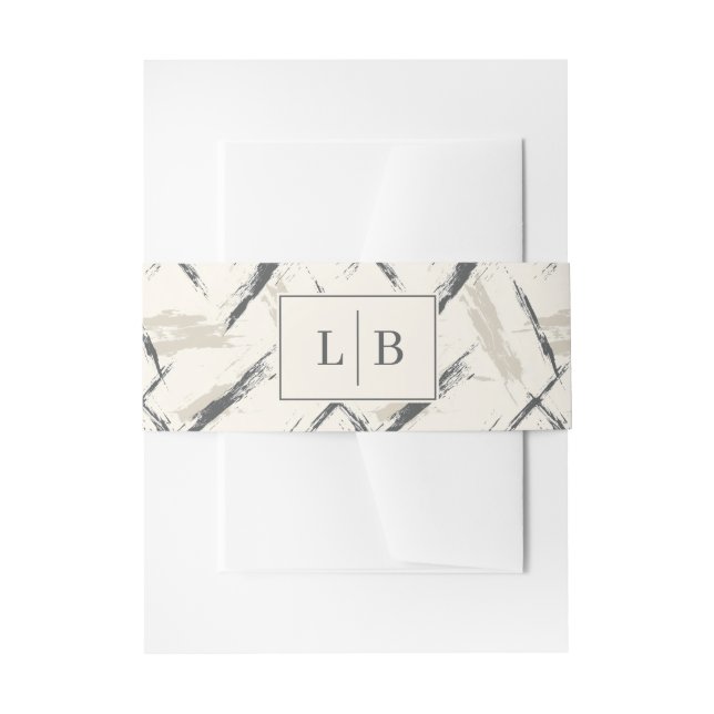 Sophisticated Beige Abstract Initials Invitation Belly Band (Front Example)